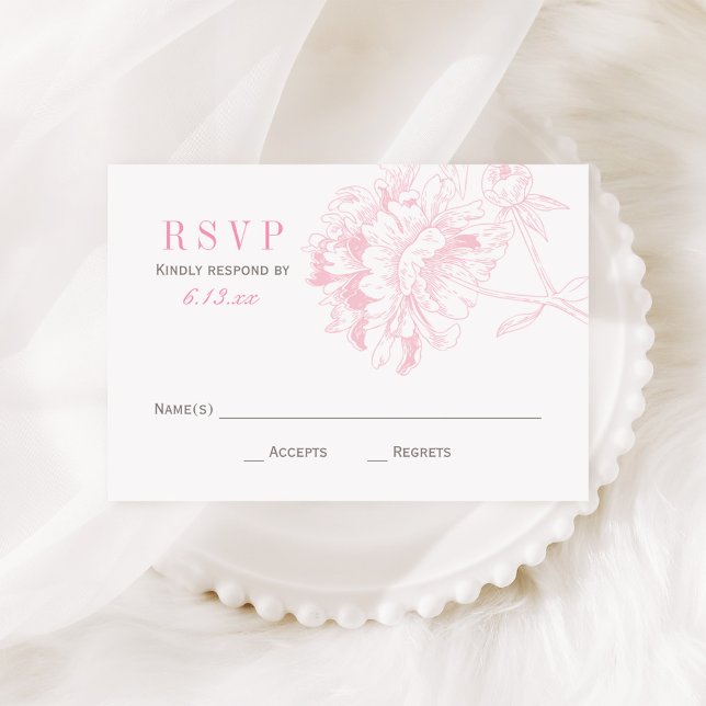 Pink Peony and Grey Wedding Reply RSVP Card (Creator Uploaded)