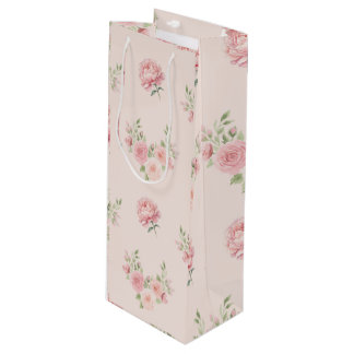 Pink Peony and Rose Pattern Wine Gift Bag