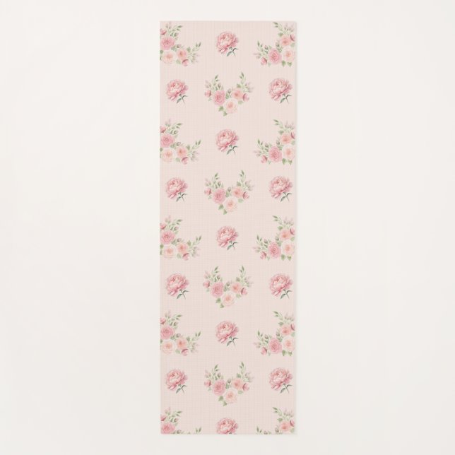 Pink Peony and Rose Pattern Yoga Mat (Front)