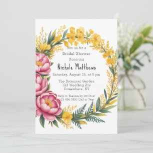 Pink Peony and Yellow Floral Bridal Shower Invitation