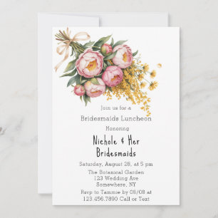 Pink Peony and Yellow Floral Bridesmaids Luncheon Invitation