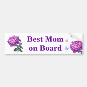 Pink Peony Art, Best Mum on Board Bumper Sticker