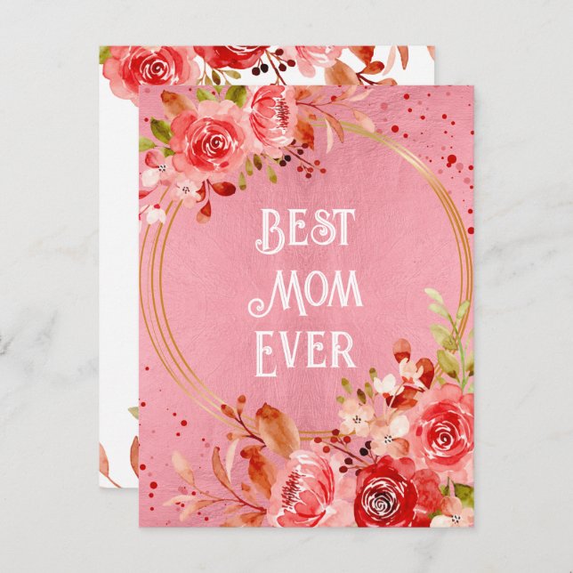 Pink Peony Best Mum Ever Floral Frame Postcard (Front/Back)