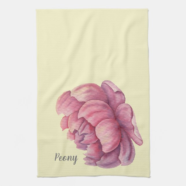 Pink Peony Big Bloom Tea Towel (Vertical)