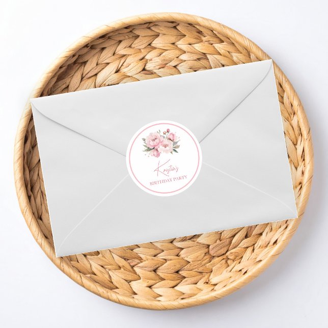 Pink Peony Birthday Classic Round Sticker (Creator Uploaded)