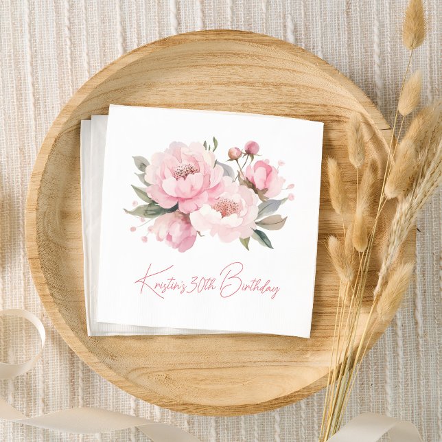 Pink Peony Birthday Cocktail Napkin (Creator Uploaded)