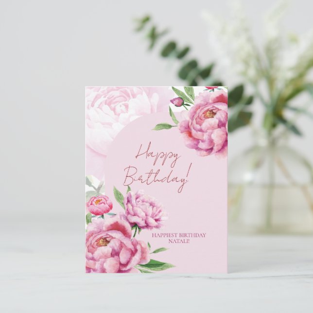Pink Peony Birthday Folded Greeting Card (Standing Front)
