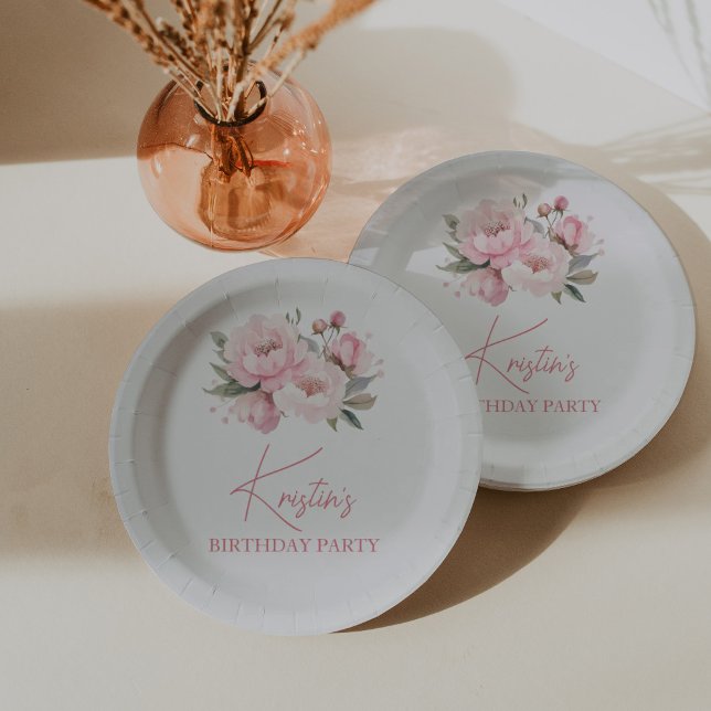 Pink Peony Birthday Paper Plate (Creator Uploaded)