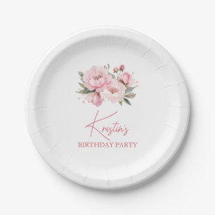 Pink Peony Birthday Paper Plate