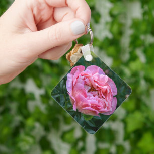 Pink Peony Bloom Key Ring