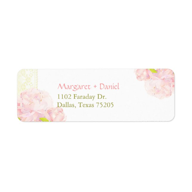 Pink Peony Blooms Wedding Return Address (Front)