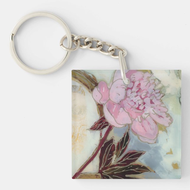 Pink Peony Blossom Key Ring (Front)