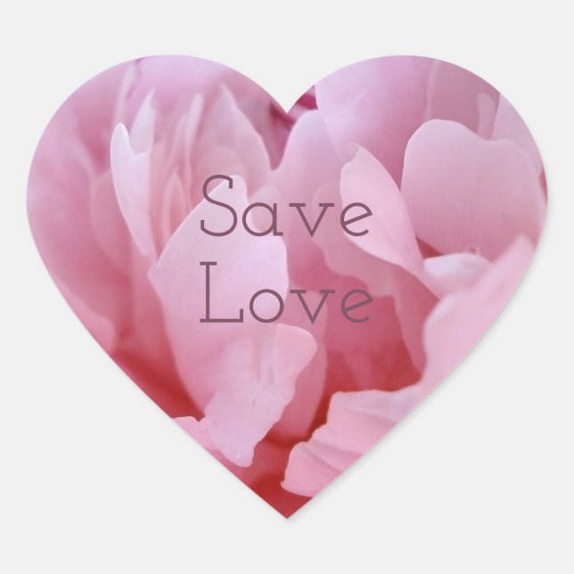 Pink Peony Blossom.text. Heart Sticker (Front)