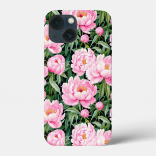 Pink Peony Blossoms on a Leafy Background  iPhone 13 Mini Case