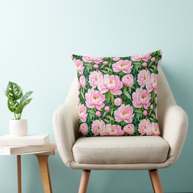 Pink Peony Blossoms on a Leafy Background  Cushion (Chair)
