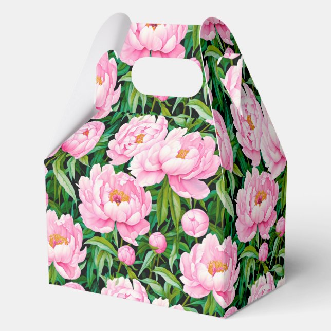 Pink Peony Blossoms on a Leafy Background  Favour Box (Front)
