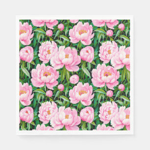 Pink Peony Blossoms on a Leafy Background Napkin