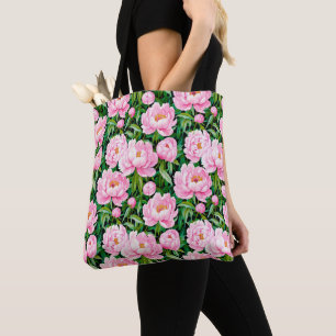 Pink Peony Blossoms on a Leafy Background Tote Bag