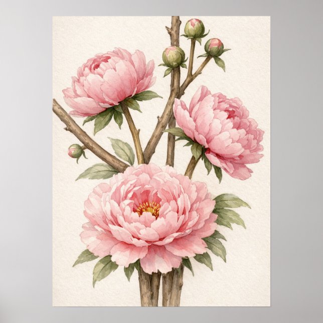 Pink Peony Botanical Poster (Front)