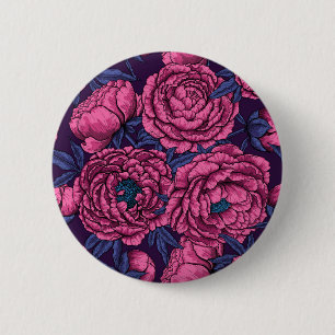 Pink peony bouquet 6 cm round badge