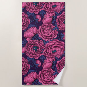 Pink peony bouquet beach towel