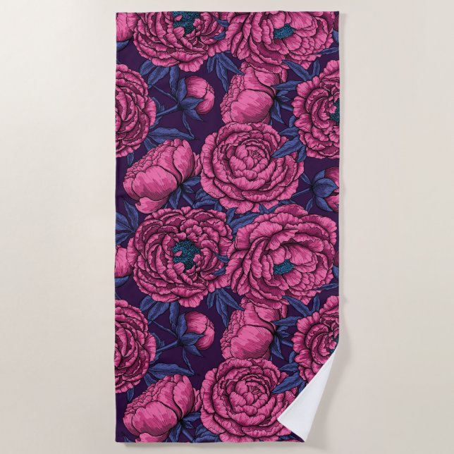 Pink peony bouquet beach towel (Front)