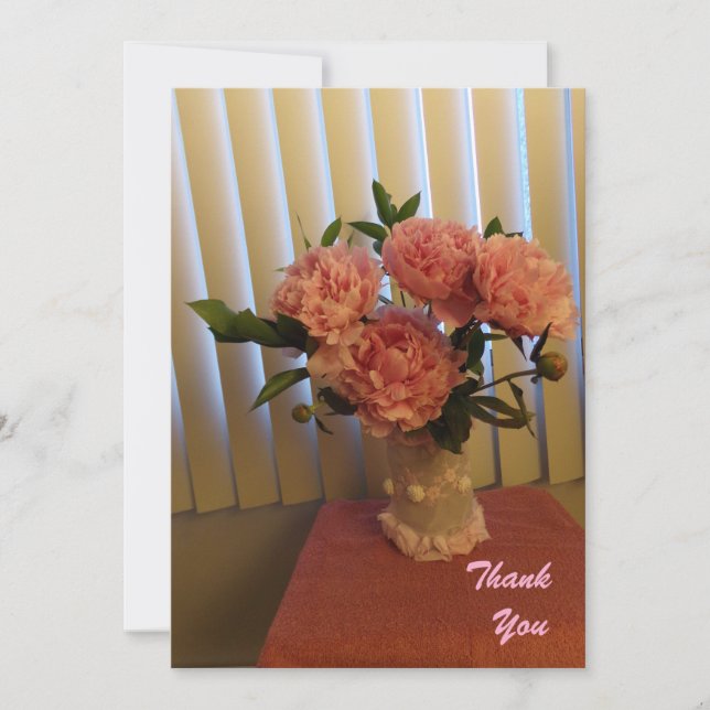 Pink Peony Bouquet Flat Thank You Card (Front)