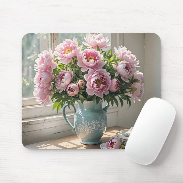 Pink Peony Bouquet Mouse Pad (With Mouse)