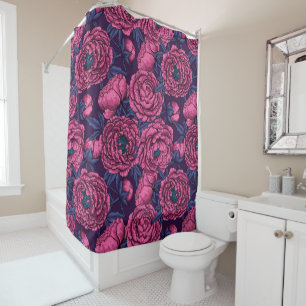 Pink peony bouquet shower curtain