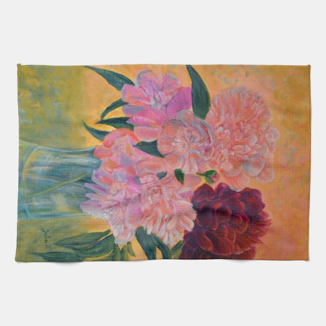 Pink Peony bouquet  Tea Towel (Horizontal)