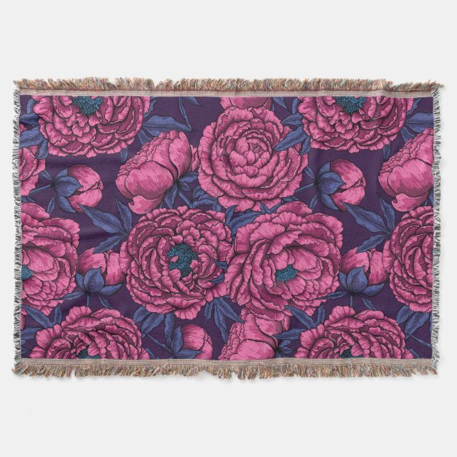 Pink peony bouquet throw blanket (Front)