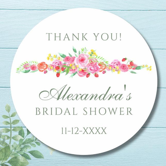 Pink Peony Bridal Shower Thank You Classic Round Sticker (Creator Uploaded)