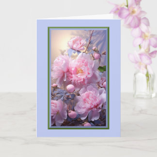 Pink Peony Buds n Flowers Greeting Card