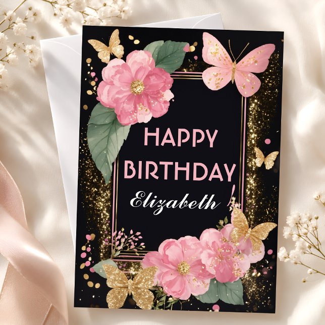 Pink Peony Butterfly Birthday Card (Creator Uploaded)