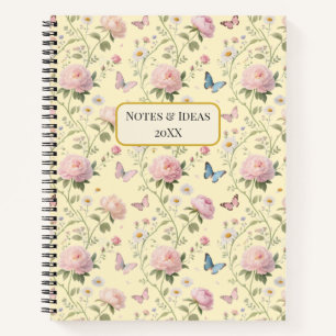 Pink Peony Butterfly Floral Pattern Notebook