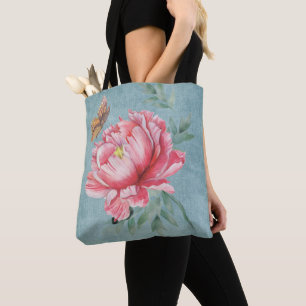 Pink Peony & Butterfly Tote Bag