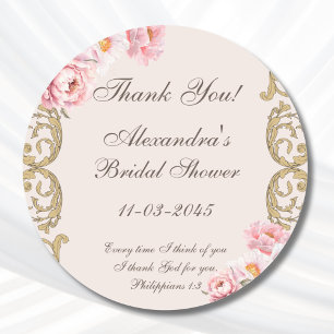 Pink Peony Christian Bridal Shower Thank You Classic Round Sticker