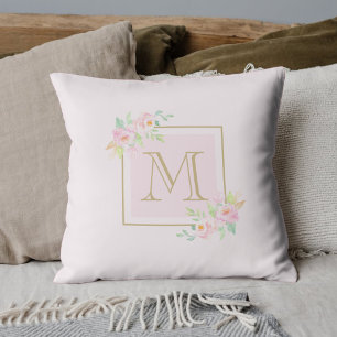 Pink Peony Custom Monogram Decorative Cushion