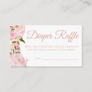 Pink Peony Diaper Raffle Tickets for Baby Shower Enclosure Card