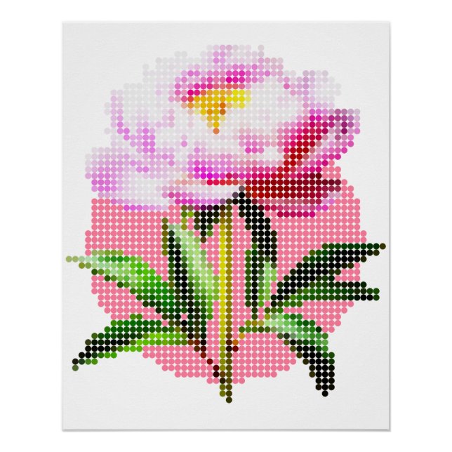 Pink Peony Dot Mosaic Flower Poster (Front)