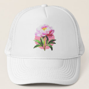 Pink Peony Dot Mosaic Flower Trucker Hat
