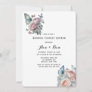 Pink Peony Dusty Blue Butterfly Brunch & Bubbly Invitation