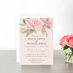 Pink peony Elegant Watercolor Wedding Invitation