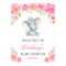 Pink Peony Elephant Girl Baby Shower Welcome Sign