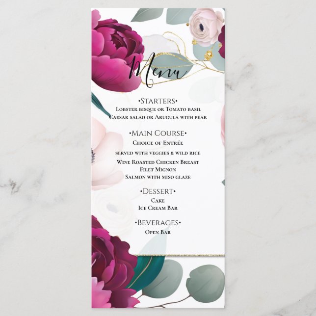 Pink Peony Eucalyptus Garden Floral Glam Menu (Front)
