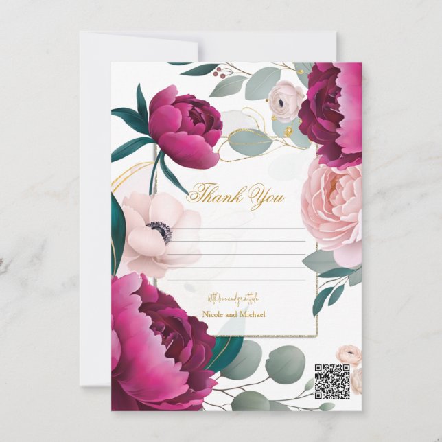 Pink Peony Eucalyptus Garden Floral Glam Wedding  Invitation (Front)