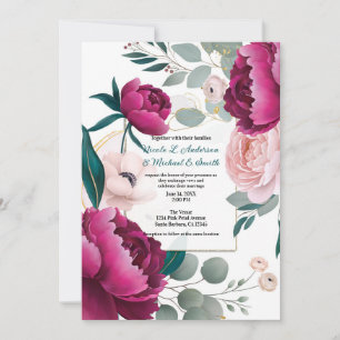 Pink Peony Eucalyptus Garden Floral Glam Wedding Invitation