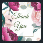 Pink Peony Eucalyptus Garden Floral Glam Wedding  Square Sticker<br><div class="desc">Matching items available.</div>