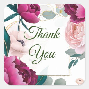 Pink Peony Eucalyptus Garden Floral Glam Wedding  Square Sticker