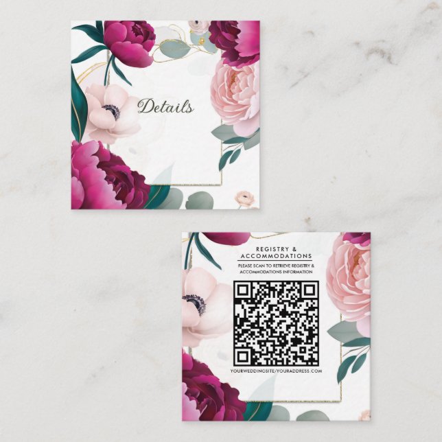 Pink Peony Eucalyptus Garden Floral Wedding Detail Square Business Card (Front/Back)
